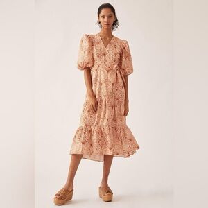 Anthropologie x Hutch V-neck Tiered Wrap Midi Dress Size L